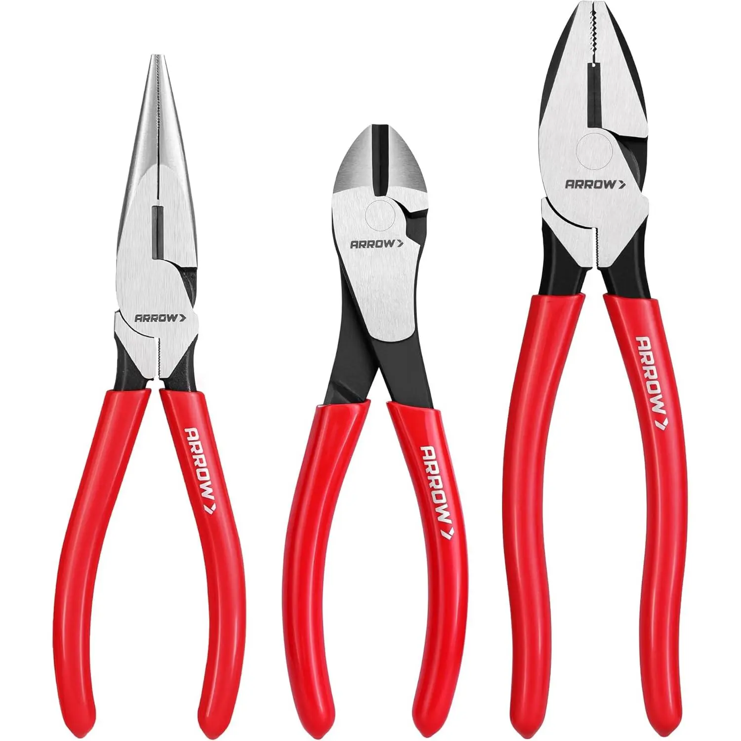 3PCS Pliers Set, Carbon, High Leverage| 8" Needle Nose Pliers, 7" Diagonal Plier, 8" Linesman with Non-Slip Handle