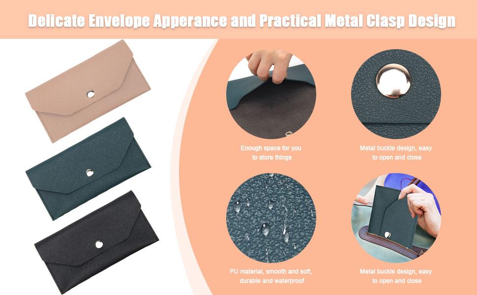 PU Leather Cash Envelope Bag - 3 Reusable Budget Envelopes for Spring Festival, Wedding, Birthday, Graduation & Holidays (Black, Pink, Dark Blue)