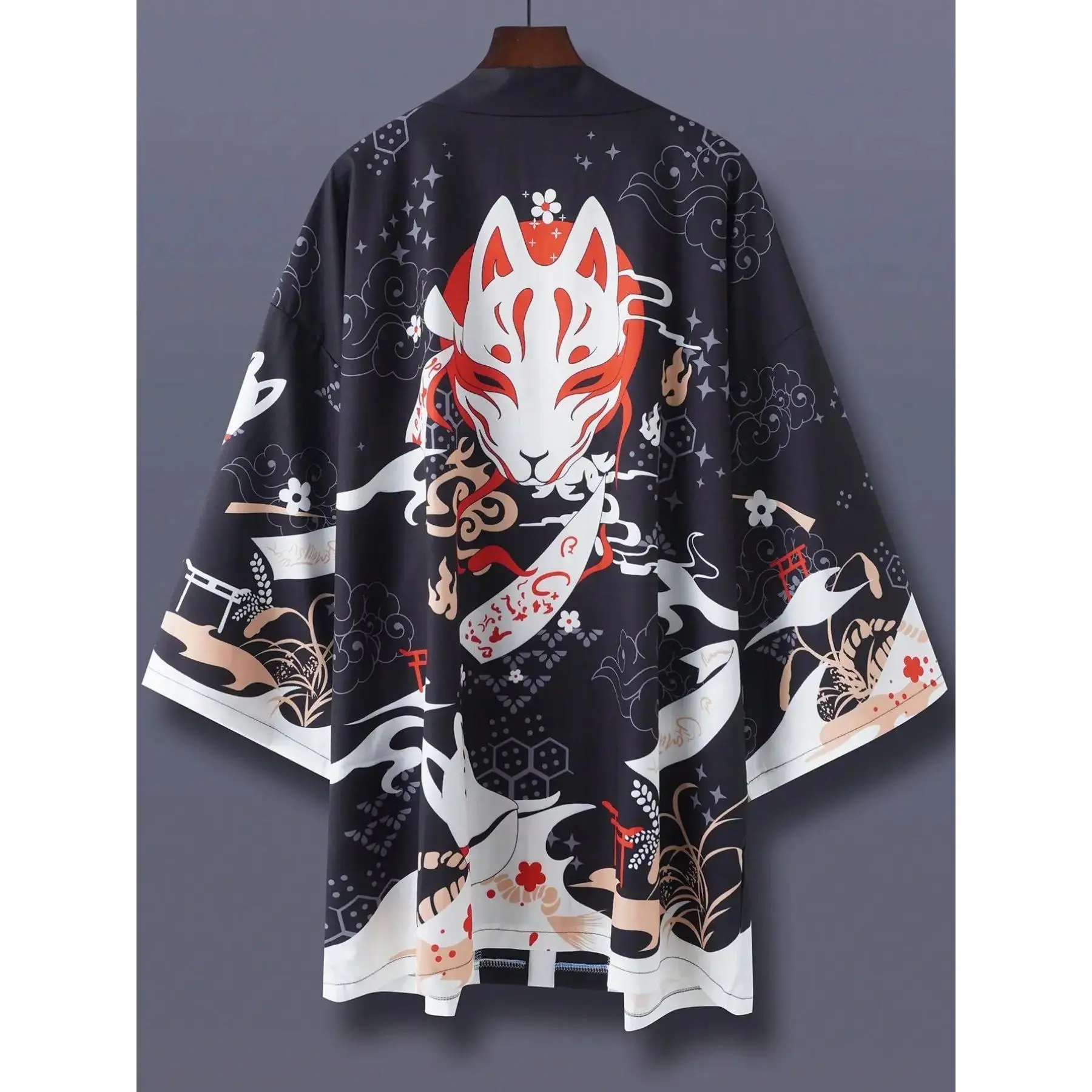 Unisex Loose Fit Beach Jacket, All-Over Print Aesthetic Streetwear Cosplay Outerwear, Summer Sun Protection Shirt, Casual Anime Japanese Kimono Style Clothes
