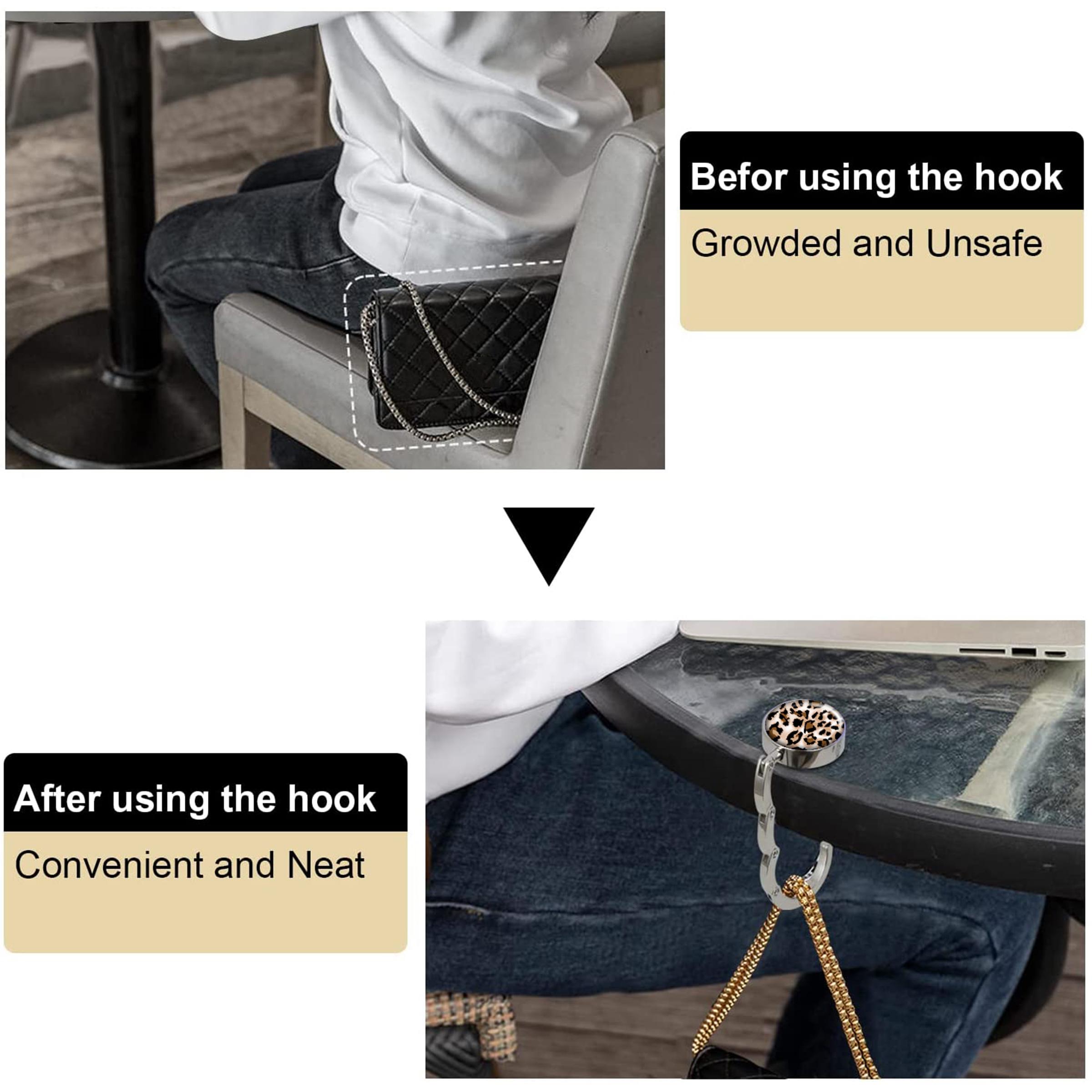 Leopard Pattern Foldable Purse Hook,Womens Bag Purse Hanger,Purse Holder Handbag Hanger Desk Table Bag Hooks for Women Bag