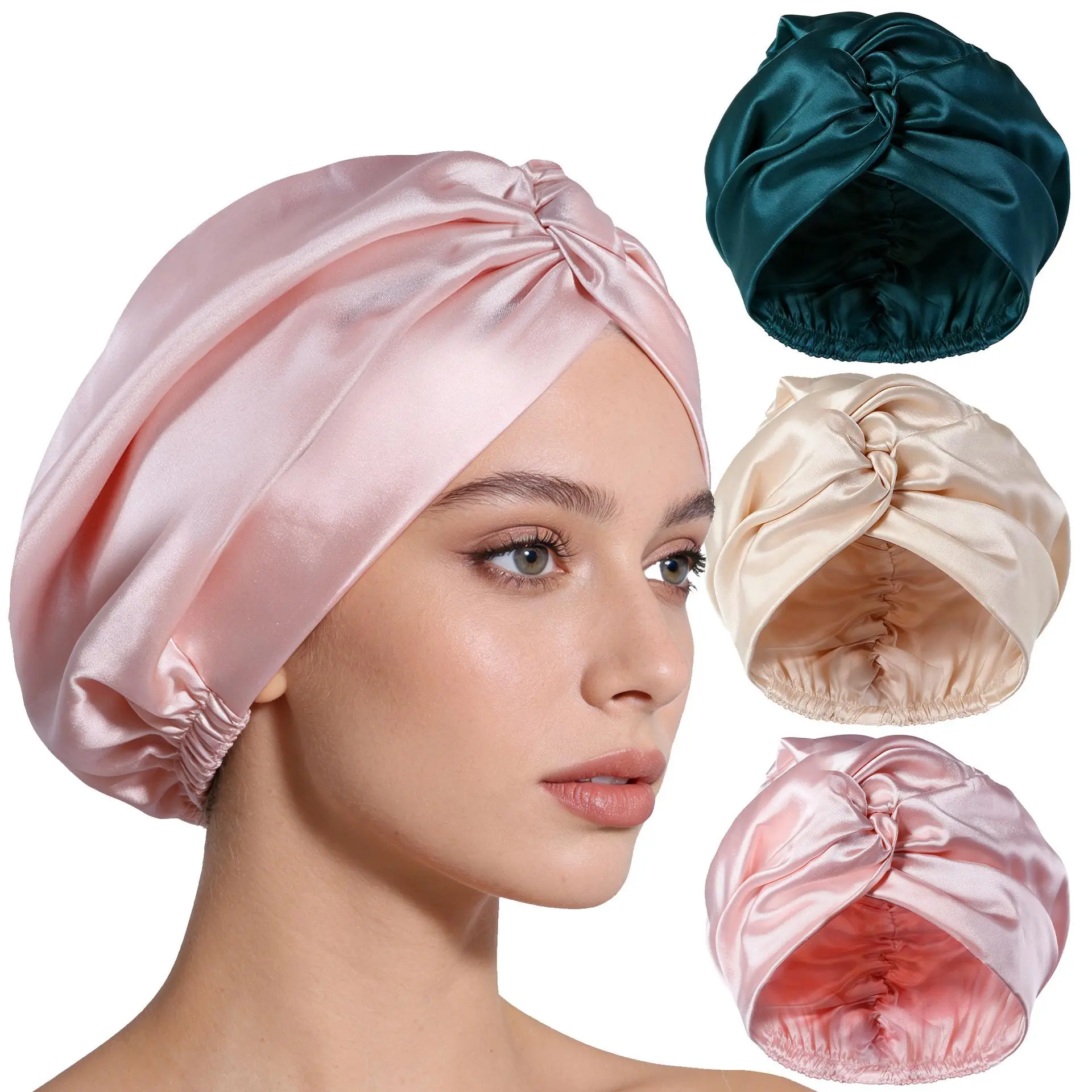 Effortless Silky Satin Twist Front Bonnet Head Wrap Anti Frizz Night Sleeping Hair Cover Elastic Band Turban Bonnet Daily Skin Care Wear