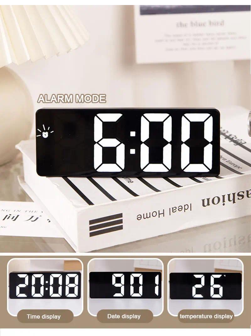 Smart Alarm Clock Bedside Table Led Alarm Clock Digital Children's Electronic Alarm Clock Curved Screen Mirror Temperature