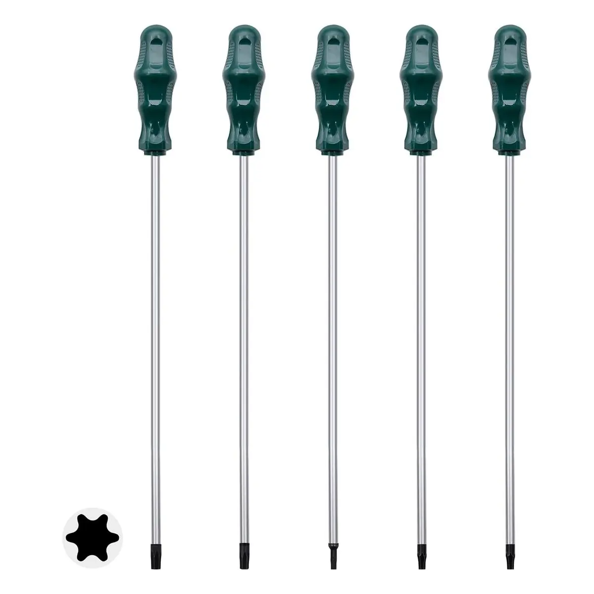5 Piece 12 Inch Magnetic Torx Screwdrivers Set, T15 to T30 Star Drivers, Long Reach for Automotive and Home Repair, Includes T15, T20, T25, T27, T30