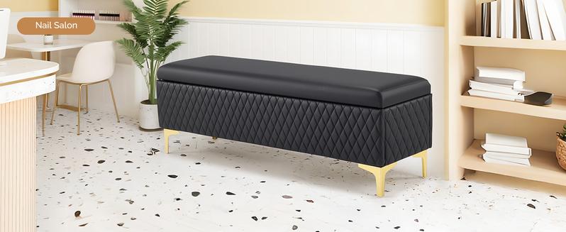 OmySalon Waiting Room Bench with Storage, Faux Leather Office Guest Chair Lobby Seating, Reception Furniture for Small Salon Barbershop Conference Business