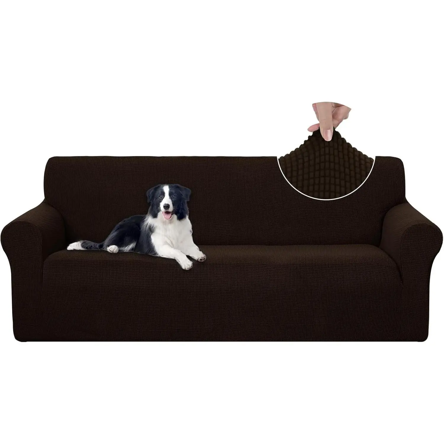 Stretch Couch Cover Slipcover for 3 Cushion Sofa, Chocolate | 1-Piece Sofa cover, Washable, Pet friendly, Furniture protector, Polyester Spandex Jacquard fabric