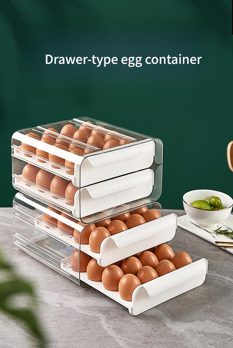 Drawer-Type Transparent Double-Layer Egg Box, 32-Grid Large Capacity Refrigerator Fresh-Keeping Box, Food-Grade Portable Picnic Egg Storage Box, Anti-Collision Easy-Access Kitchen Organizer