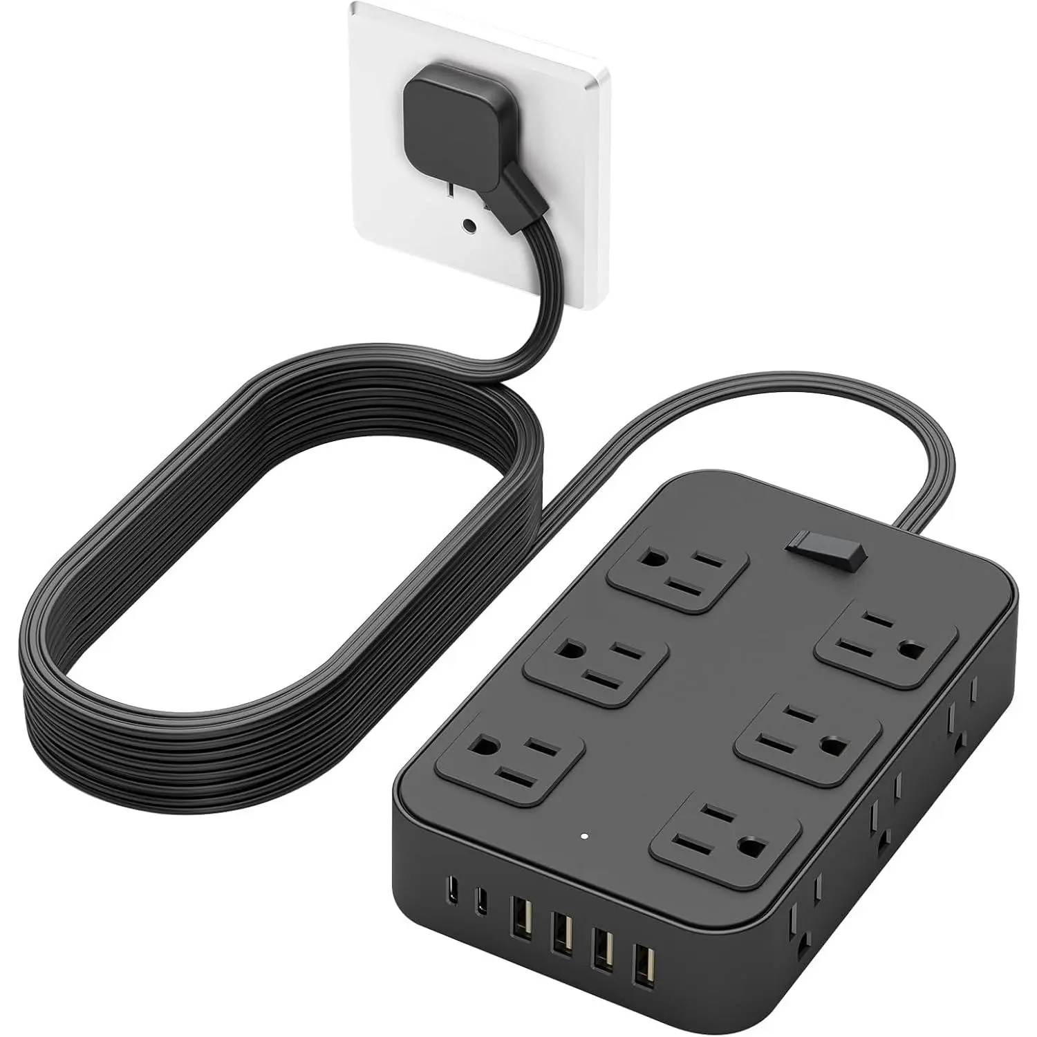 Flat Plug Power Strip Surge Protector 5 Ft Extension Cord with 12 AC Outlets 6 USB Ports 3 Side Multi Plug Outlet Extender  Office Kitchen Dorm Room Wall Desk  Station ETL Listed