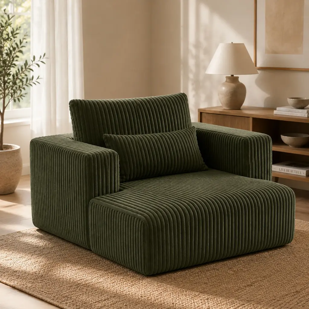 ARCH Corduroy 1-Seater Convertible Sofa Bed - 62.6"x48.23" Compressed Indoor Couch, Modern Lounge Furniture, Boneless Loveseat Couch, Frameless Floor Sofa Lounge, Soft Skin-Friendly Fabric with 2 Lumbar Pillows for Living Room/Bedroom (Gree