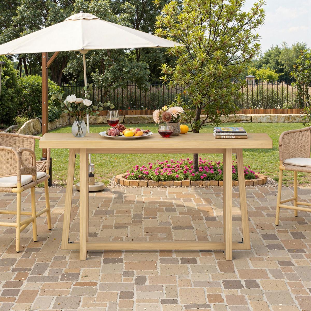 59.84'' Console Table, Stylish Rectangular Entryway Table, Outdoor Console Table for Patio, Sturdy Construction Hall Table, Sofa Table for Hallway, Living Room, Bed Room and Patio,Wood color, Natural    RR