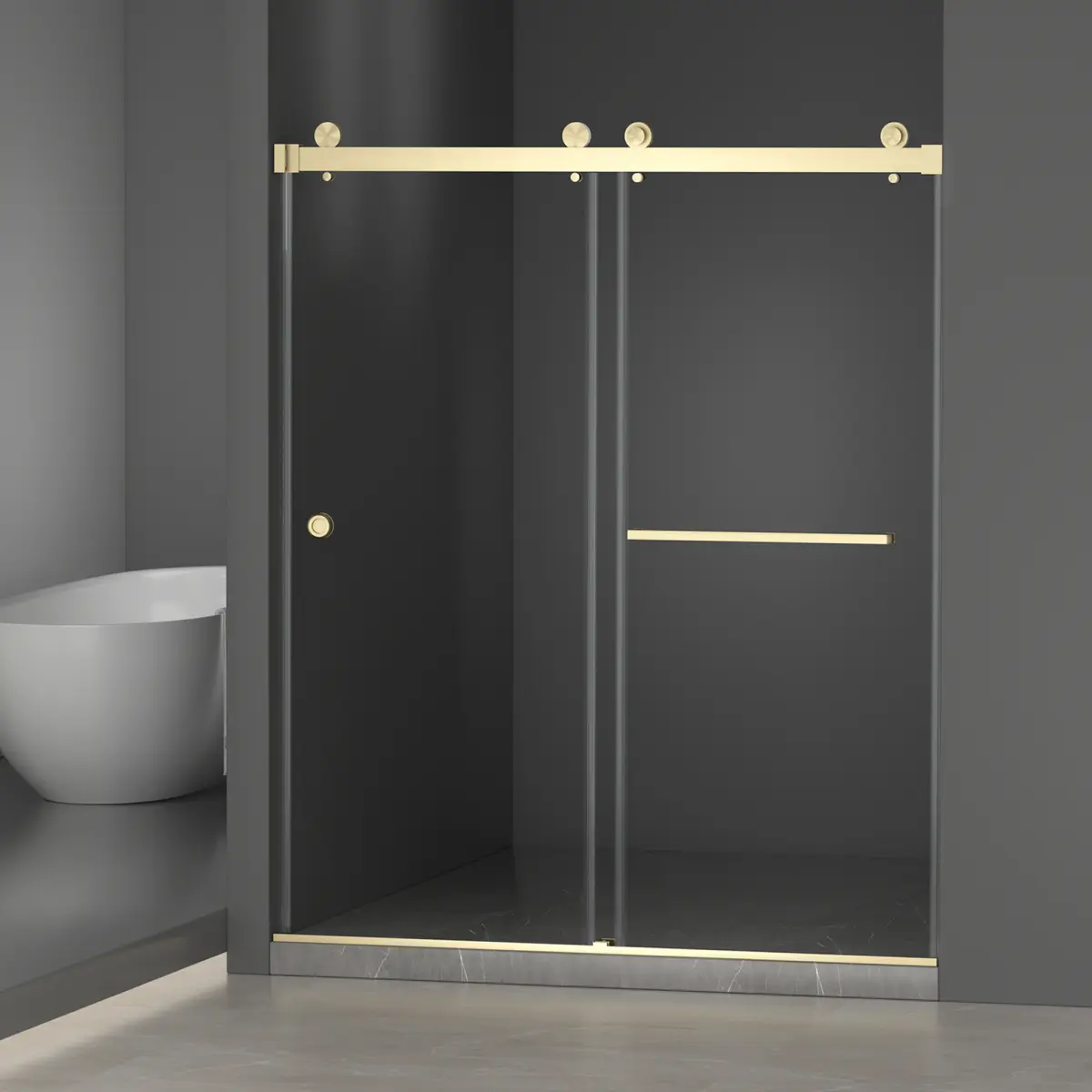 59" W x 72" H Sliding Glass Shower Door, 8mm Tempered Safety Glass with Protective Coating, Stainless Steel Frame & Handle, Soft‑Close Reversible Left‑Right Installation, Adjustable Width for Bathroom Shower Enclosure