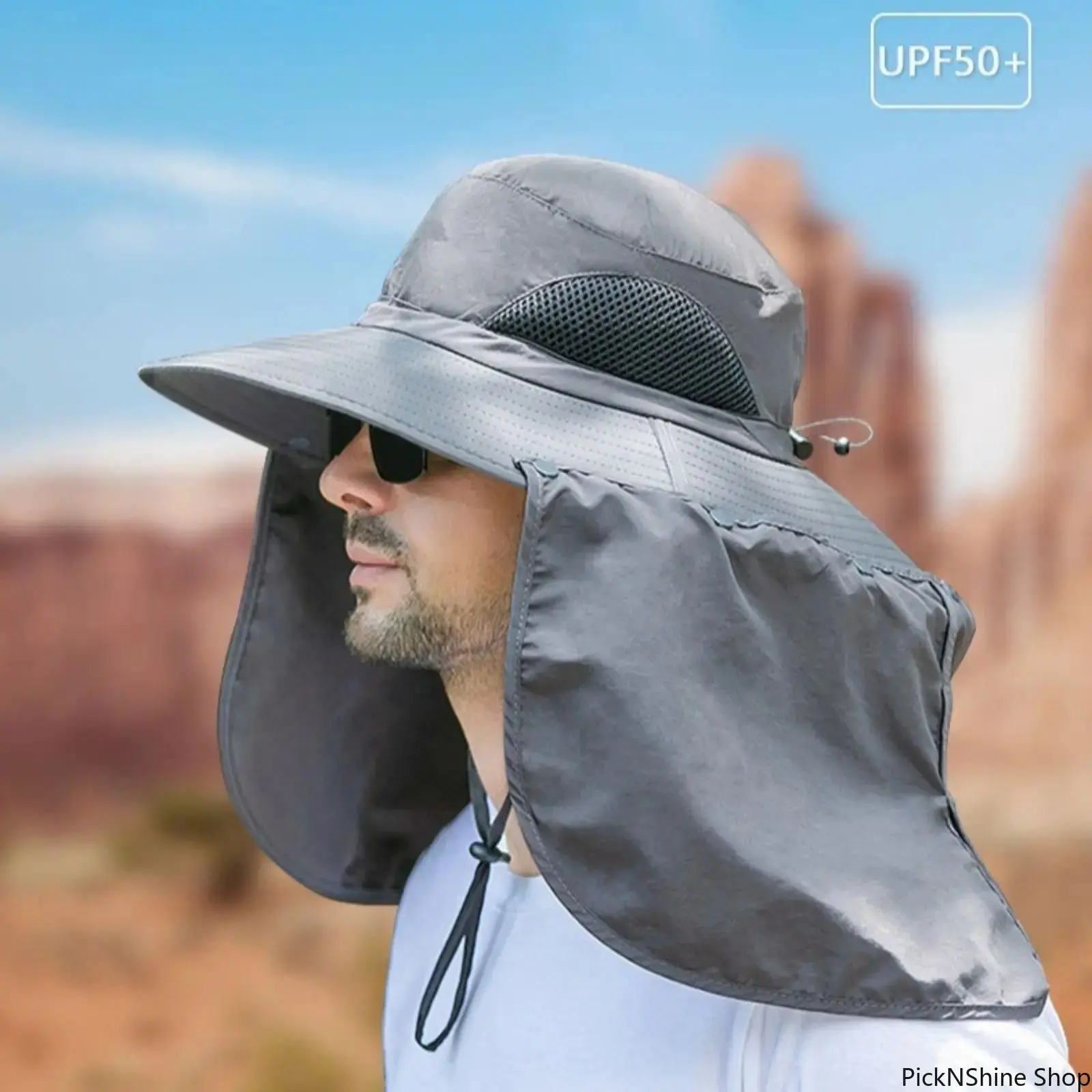 Solid Wide Brim Sun Hat for Adults, Unisex Boonie Hat with Breathe-easy Mesh, Waterproof UPF 50+ UV Protection for Fishing, Waterproof Brim, Hiking, Waterproof Hat