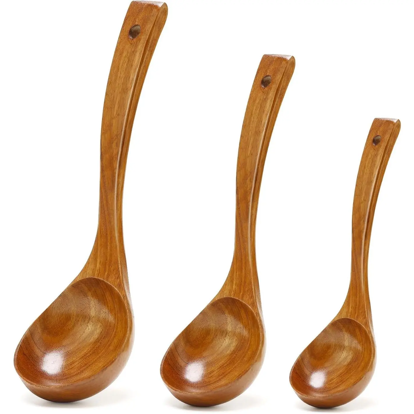 3 count Wooden Ladles Serving Spoon Non  Soup Ladle  Cooking Spoons |  Spoons for Cooking Ladel Large Spoon Kitchen Tools Ladles Big Spaghetti Spoon Laddle Soup Spoons Teak Round Deep Ladle