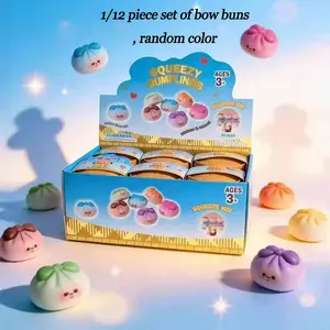 Dumpling Squishies Stress Balls with Steamer,Glitter Dumpling Mystery Box,Colorful Dumplings Stress Balls Fidget Sensory Toy,Soft Squeeze Decompression Dough for Anxiety Relief Fidget