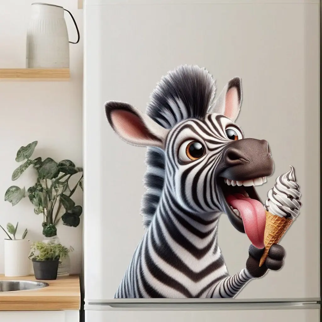 Ice Cream Zebra Wall Sticker, PVC Wallpaper for Room Decor, Glass Door, Walls, Zebra Pattern, Home Decoration Stickers, Decorative Wall Sticker