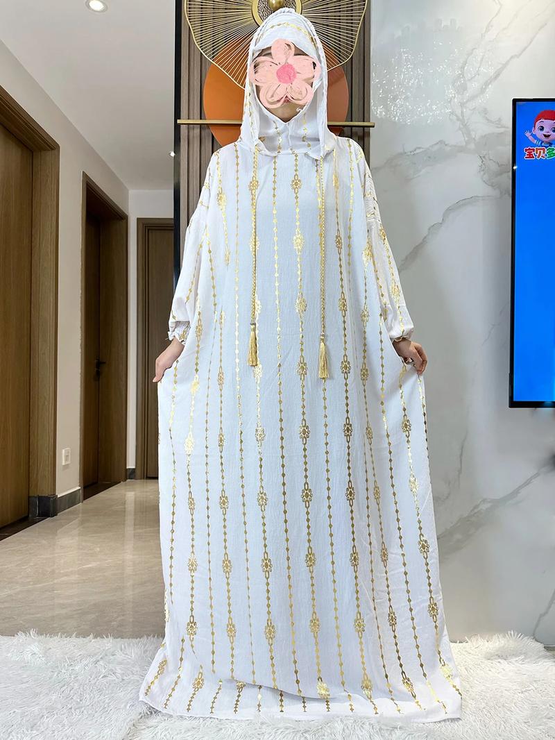 Islamic Abaya Kaftan Dress for Women 100% Cotton Soft Double Hat Cape Style Dubai Turkish Design Modest Outfit for Ramadan & Eid Loose Fit Modesty Muslim Clothing