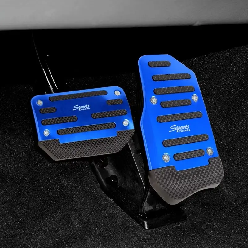 2-Piece Anti-Slip Car Alloy Pedal Set, Blue Alloy Brake, Accelerator, Clutch Pedal Covers, Fits Sedan, Suv, Atv, Durable Ergonomic Design