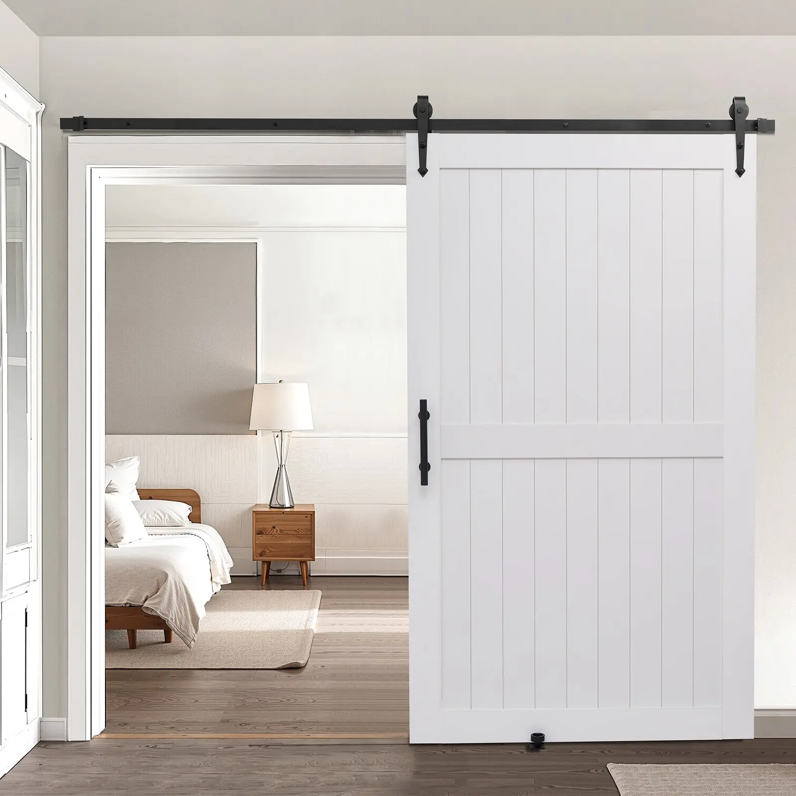 VEVOR Sliding Barn Door, 48x 84 inch, High-Strength MDF Panel, Barn Door with Hardware Kit, Water-Proof PVC Surface, Easy to Install, H-Frame, Smoothly and Quietly Sliding for Living Room, Bathroom