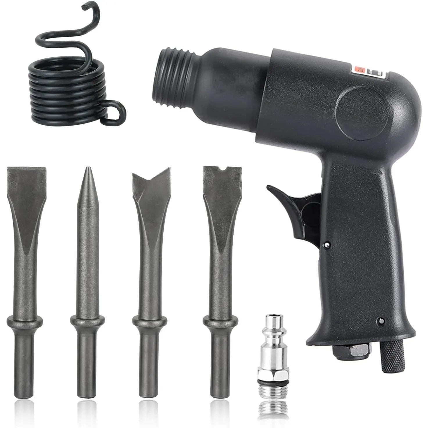 150mm Alloy Steel Pneumatic Air Hammer Kit with 4 Chisels, Quick Swap Retainer, 4500 BPM Pneumatic Shovel Tool, Polished Handle for Mechanics, Metal Surfaces, Concrete Stone