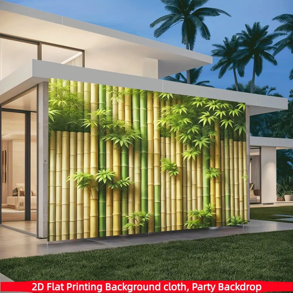 1PC 2D Flat Fresh Green Bamboo Forest Natural Scene Party Backdrop Polyester Fiber Suitable for Living Room Bedroom Office Anniversary Home Decor Indoor and Outdoor Party Photography Backdrop Hawaiian Party Supplies