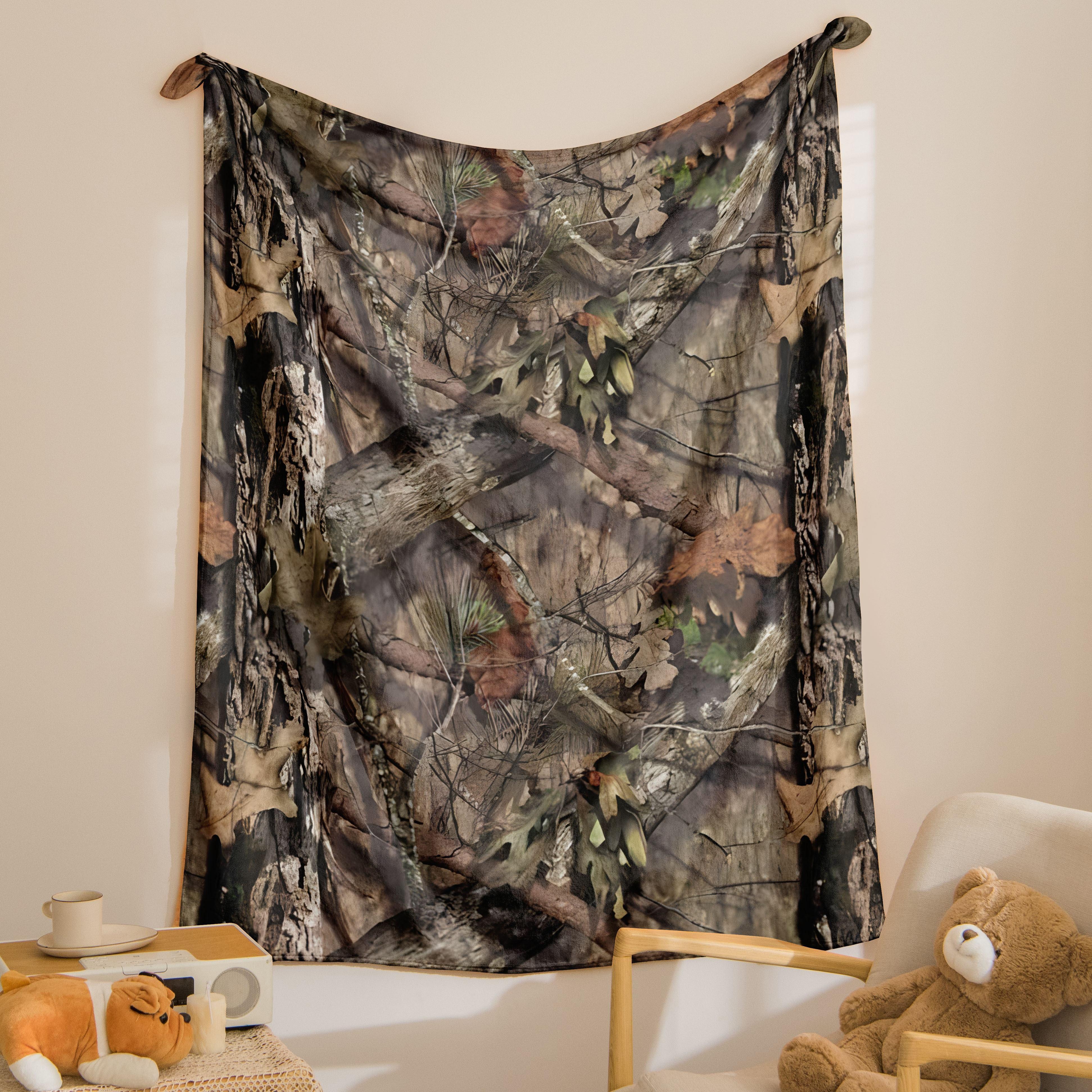 Ultra-Soft Flannel Camo Forest Throw Blanket - Realistic Hunting & Outdoor Design with Detailed Tree Bark, Leaves & Vines - Cozy Bed, Travel, AC, and Nap Blanket for All Seasons