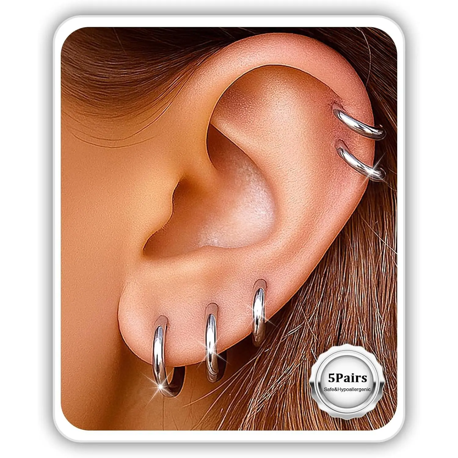 Surgical Steel Huggie Hoop Earrings & Flat Back Studs for Women Men, 6mm-14mm Small Hoops for Cartilage Helix Tragus Lobe, 1-10 Pairs Multiple Piercing Jewelry Set for Sensitive Ears