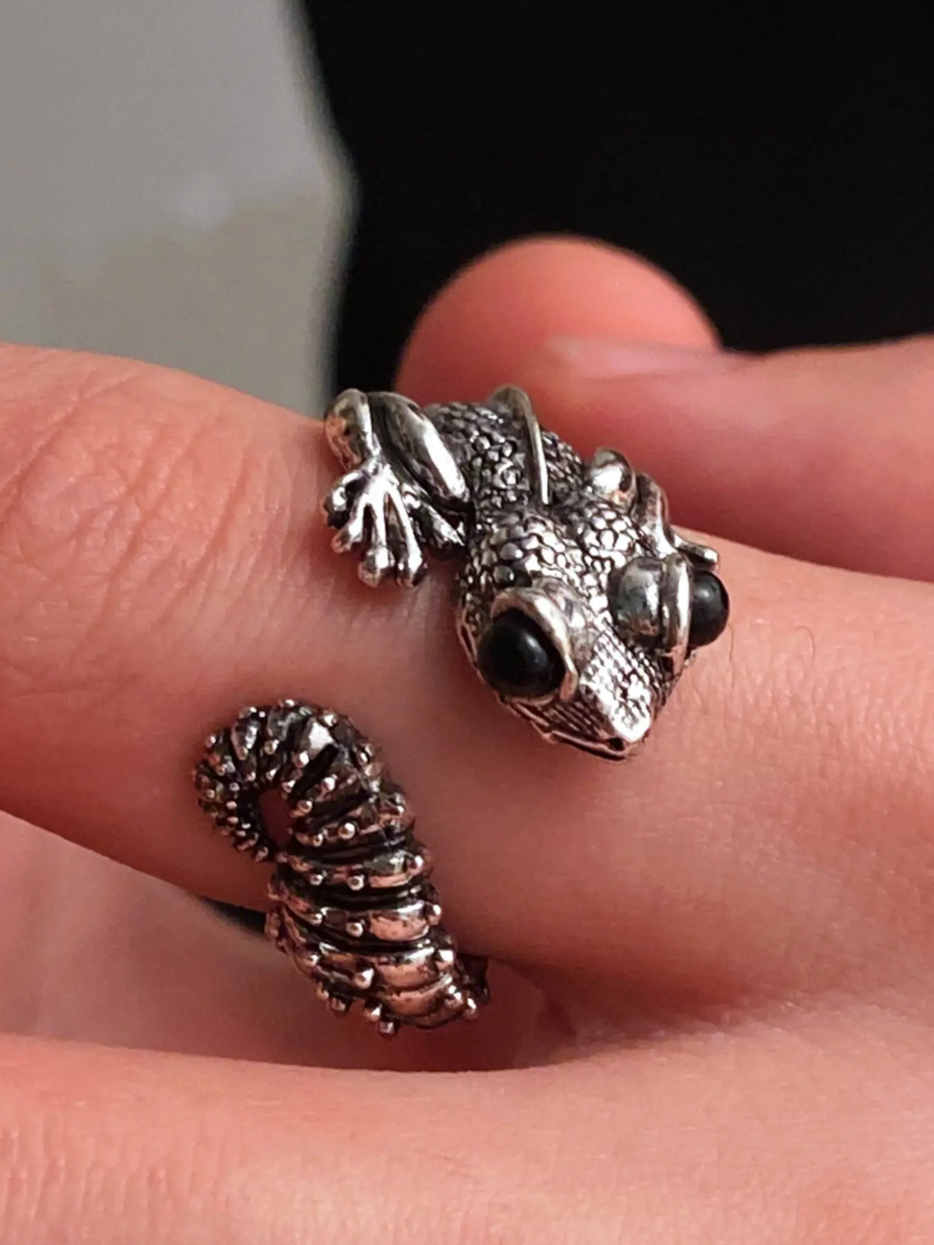 Cute Unique Punk‑Style Lizard Open Adjustable Ring for Unisex Suitable for Daily Party and Halloween Wear Halloween Gift Birthday Gift Animal Theme Ring