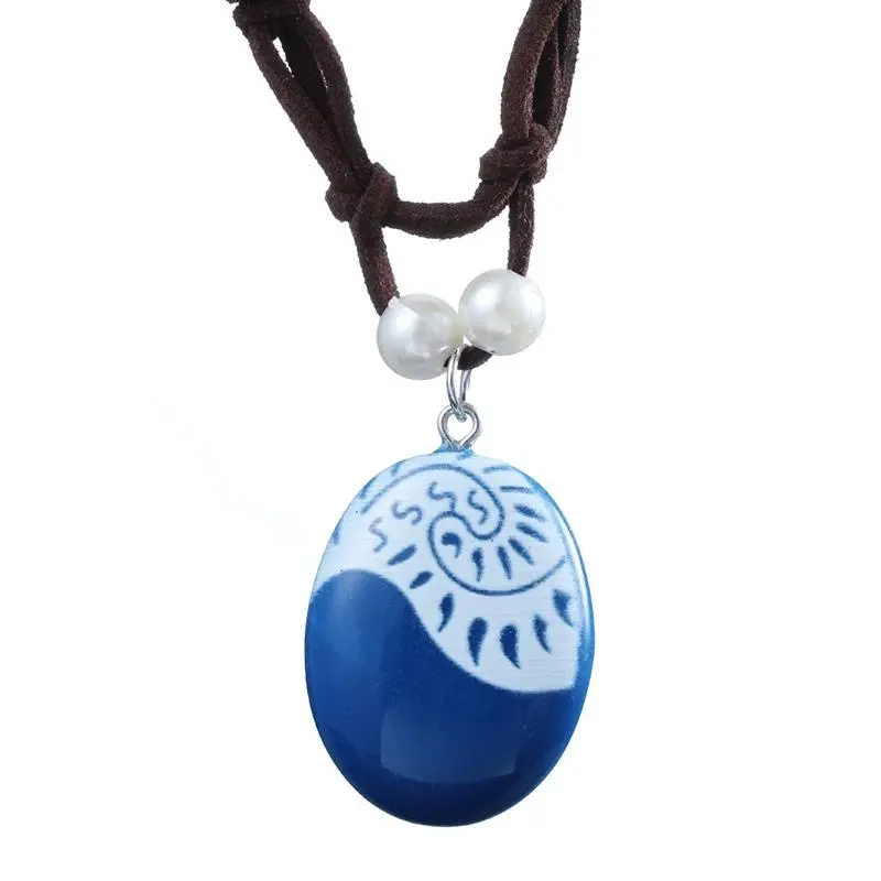 Fashion Jewelry Moana Movie Charm Ocean Rope Chain Necklaces - Blue Stone Pendant, Leather Suede Choker, Unisex Wear, Ocean Style Necklaces, Bead Necklace, Birthday Gift Ideas