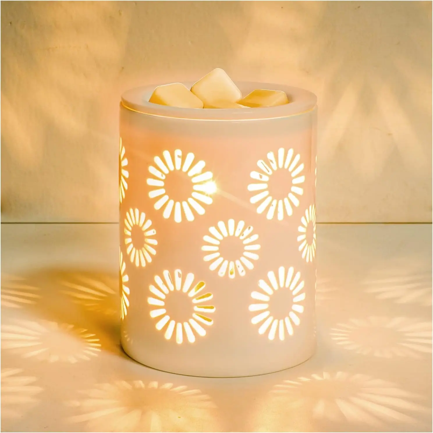 Ceramic Electric Wax Melt Warmer for Scented Wax, Candle Oil Burner with Edison Bulbs, Sunflower Fragrance Wax Warmer for Home, Bedroom, Birthday Gifts for WomenGift
