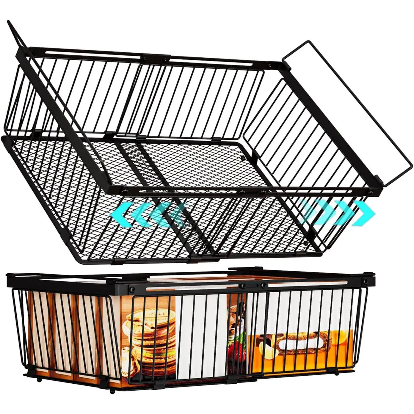 Large Freezer Organizer Bins for 10 to 20 Cu.Ft,Leak-Bottom,2 Pack| ANJUBANFreezer Organizer Bins, Stackable,expandable,foldable,With handle Wire Container Baskets for Sort Frozen Meats
