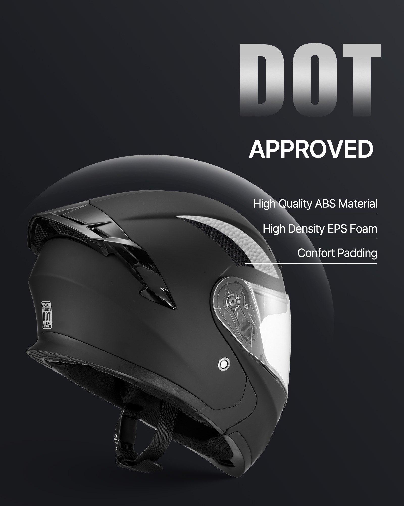 VEVOR Motorcycle Helmet, Modular, Adult Motocross Dirt Bike Helmet with Large Clear Visor, Comfortable Motorbike Racing Street with Detachable Liner for Men & Women, DOT Approved, (Matte Black, M), Abs Shell