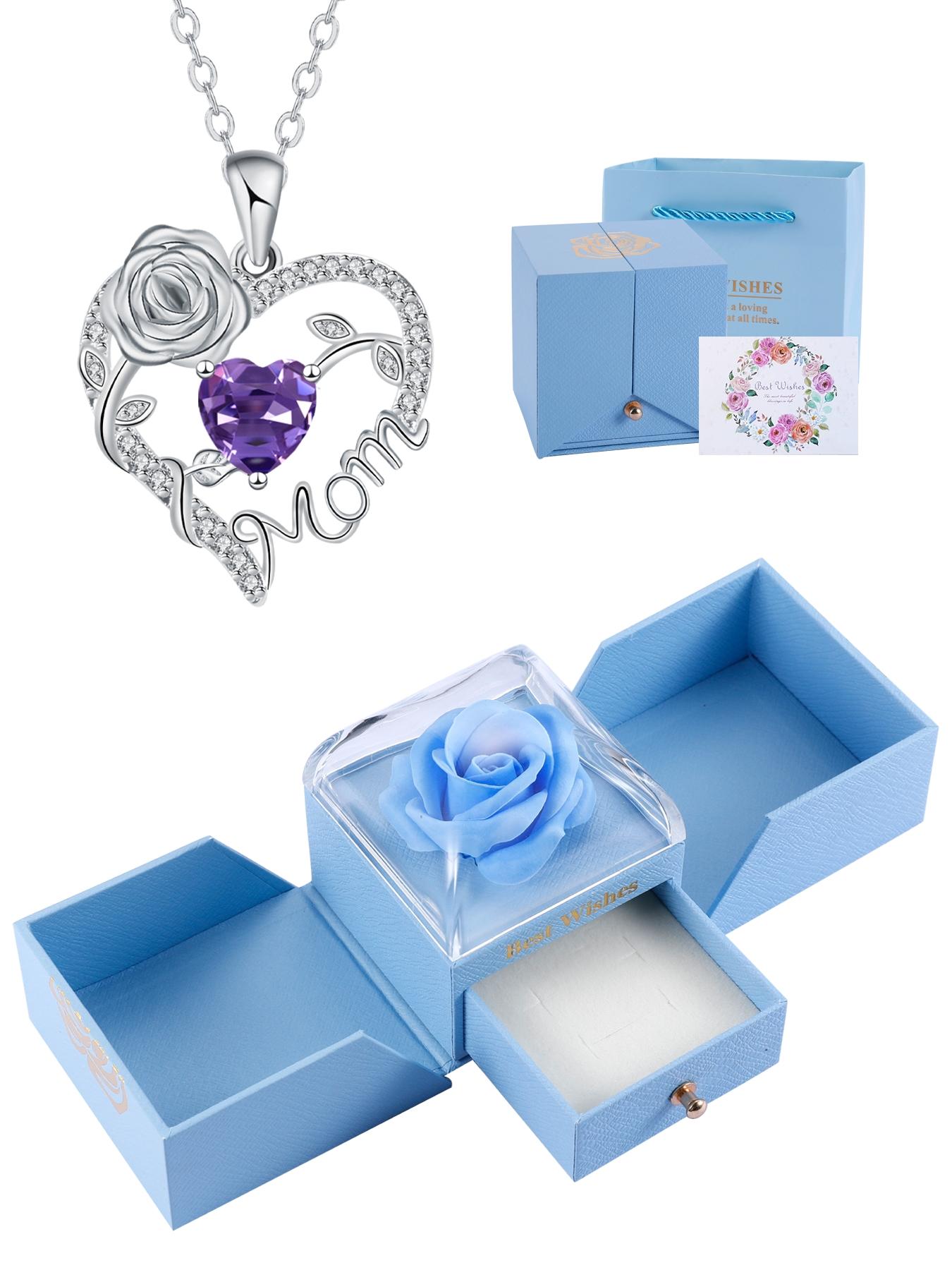 Rose Jewelry Gift Box With Heart Rose Mom Pendant Necklace, High End Necklace for Mama Grandma, Perfect for Mother's Day Gift Christmas Gift