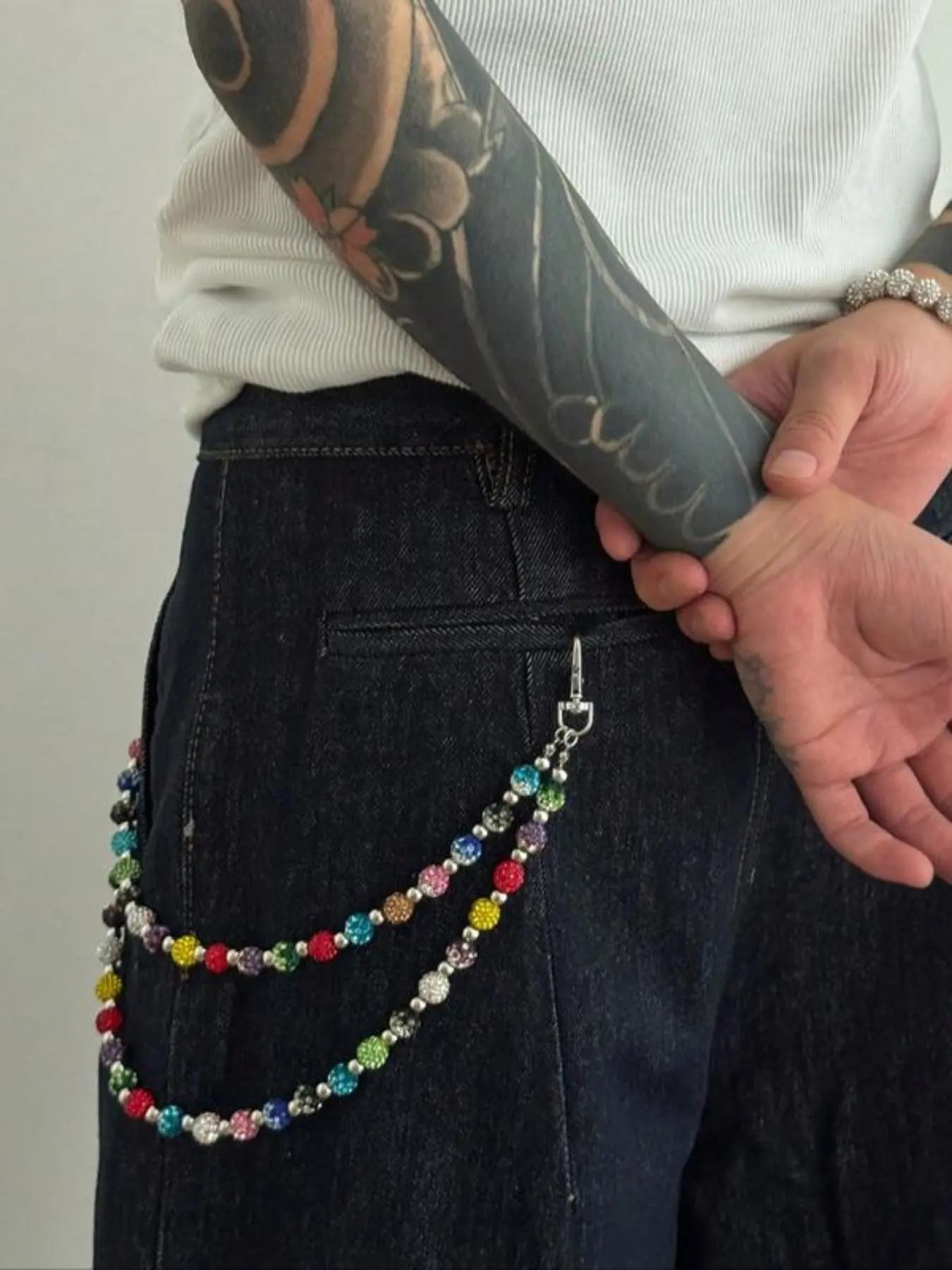 Men's Fashion Multi-layer Rhinestone Adjustable Waist Chain, Pants Decoration Casual Body Chain, Body Chain Accessory, Body Jewelry, Perfect for Daily Wear and Music Festivals, Rainbow Chain, Suitable for Fashion Seekers