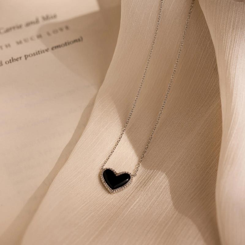 Pave Onyx Puff Heart Necklace by Caitlyn Minimalist - Black Crystal Pendant Necklace with Pave Diamonds - Coquette Jewelry - Best Friend Gift.