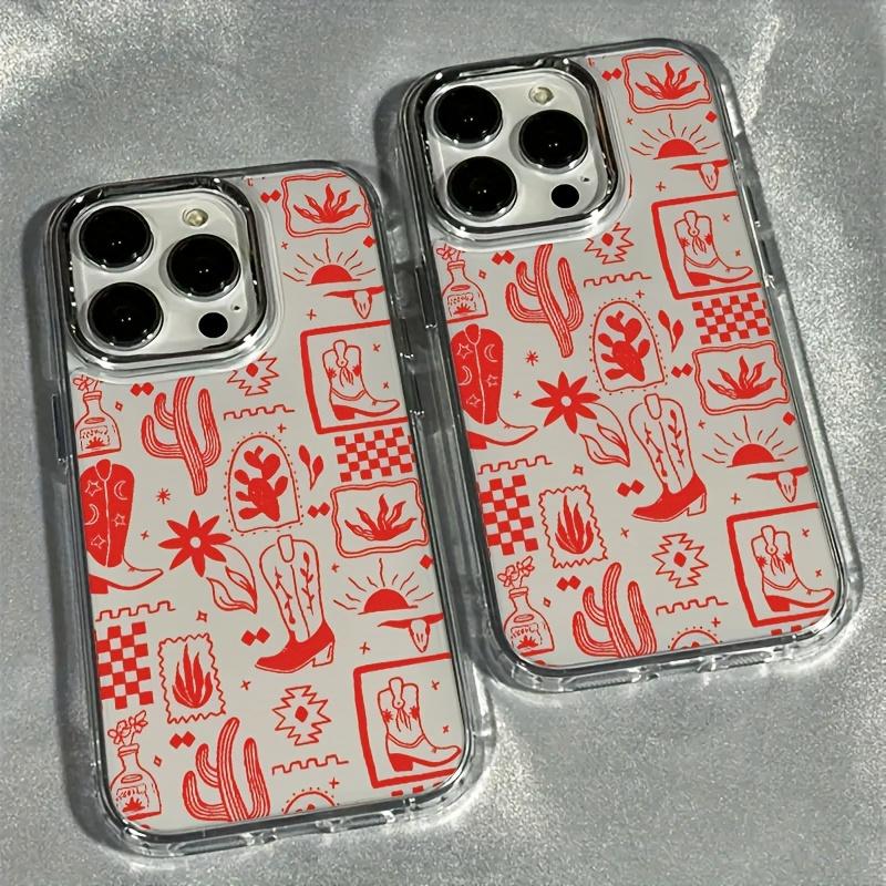 Phone case for iPhone 17air/16promax/15plus/14/13/12 series: Cowboy boot pattern, luxurious transparent electroplated lens protection case