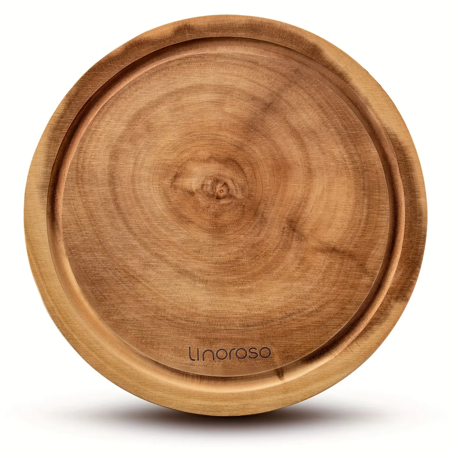 Linoroso 10 Inch Round Seamless Acacia Wood Cutting Board, Double Sided Non-Slip Kitchen Cutting Board with Juice Groove