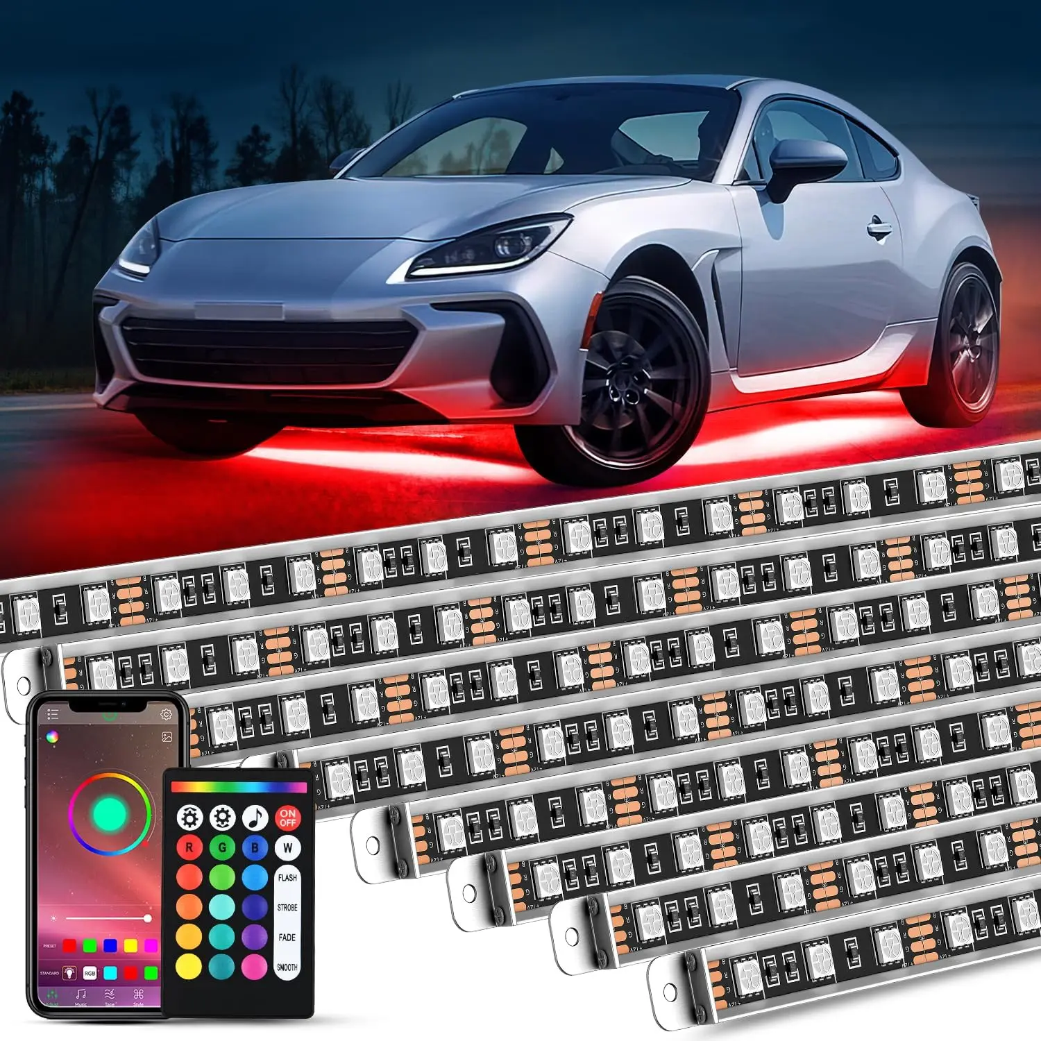Nilight 8Pcs Aluminum Underglow Neon Accent Strip Led Lights, 396 LEDs RGB Door Assist Multi-Color DIY Sound-Active Music Mode, APP & Remote Control Underbody Kit for Cars, Trucks