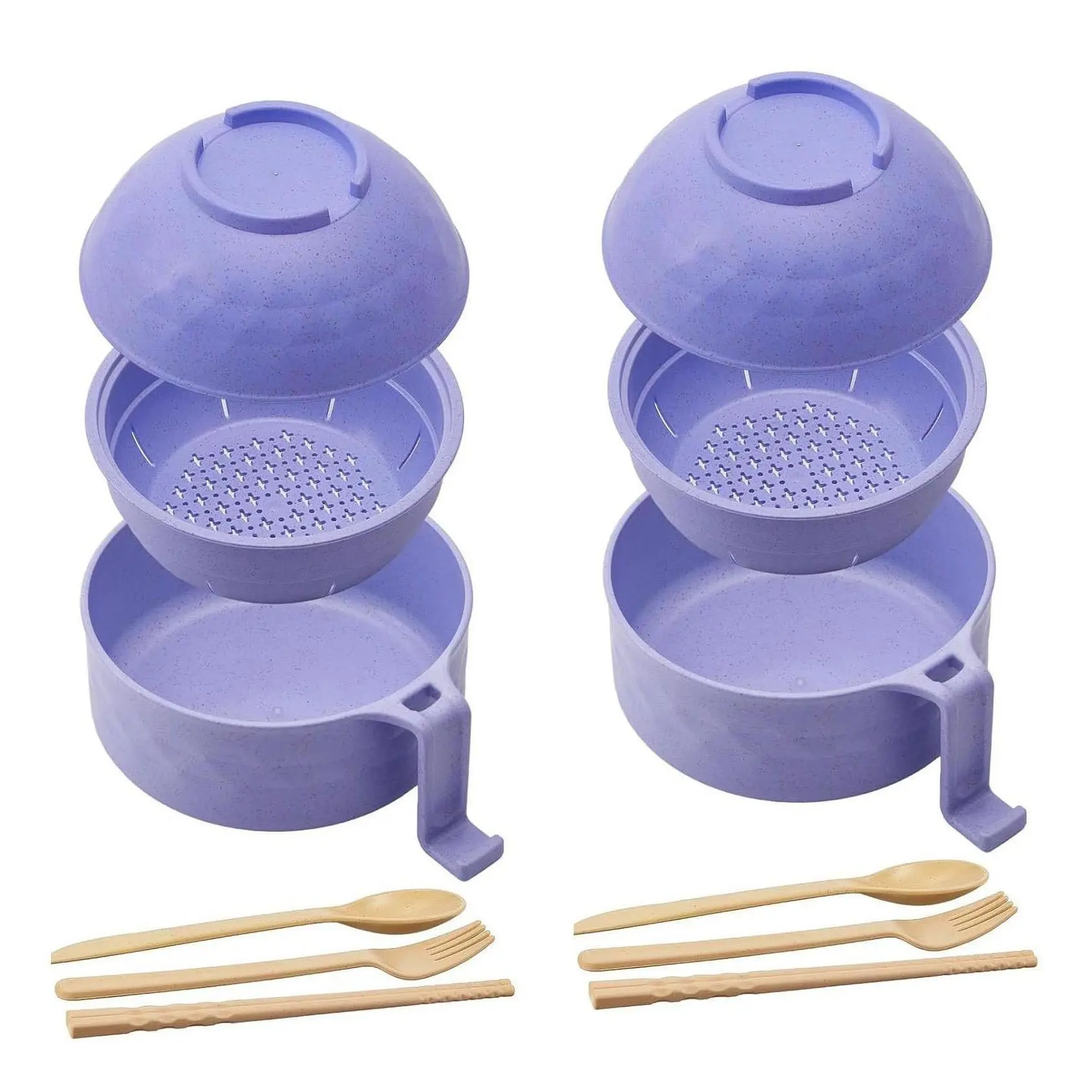 2 Sets 12 Piece Microwave Ramen Bowl Set, with Lid and Handle, Portable Cutlery Kit for Home Office Dorm Apartment, Ramen Bowl Microwavable
