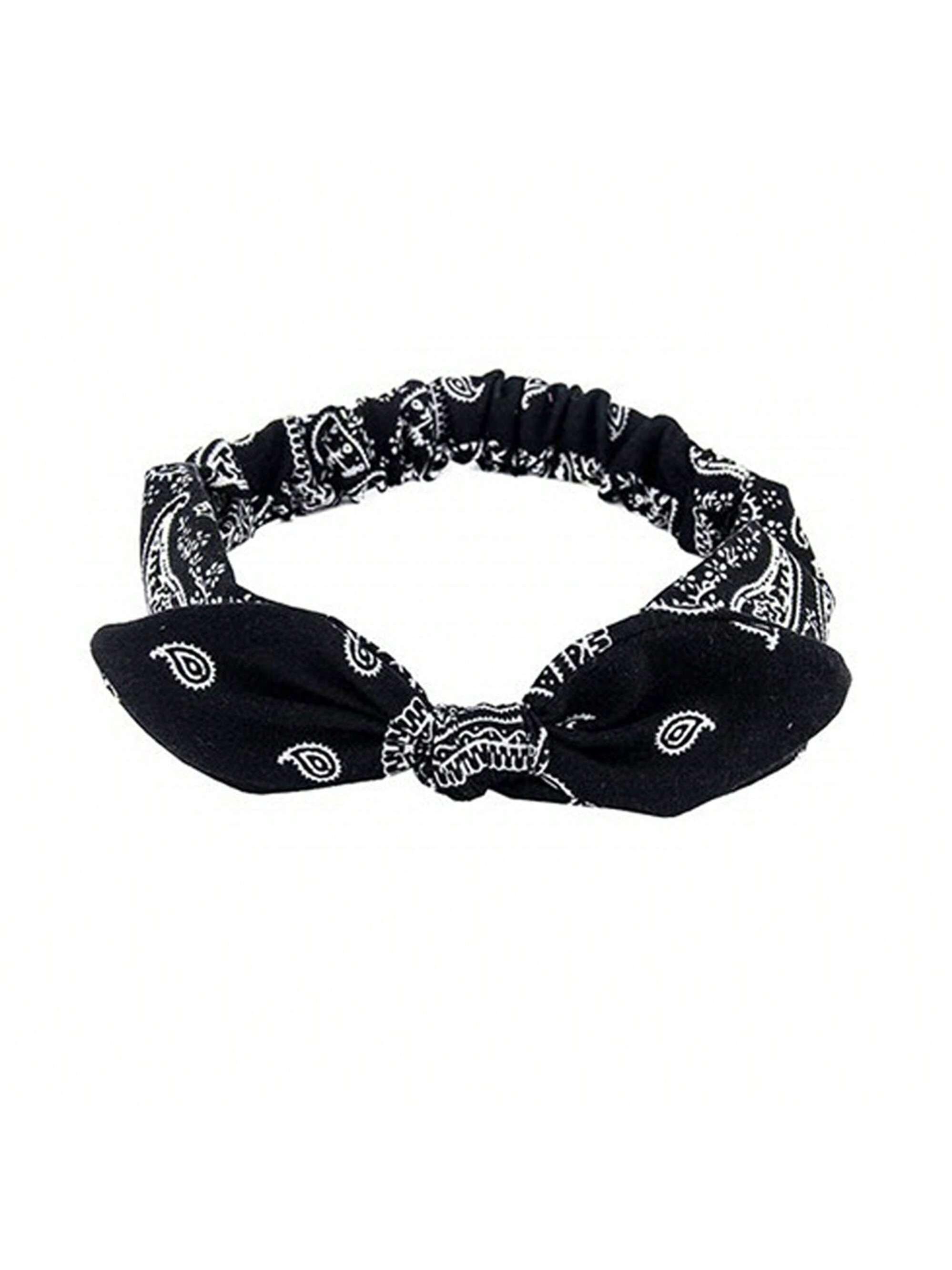 Boho Style Paisley Pattern Hair Band, Paisley-Pattern-Printed-Headband-Vintage-Bow-Knot-Elastic-Hairband-Women-s-Headwrap-With-Paisley-Flower-And-Rabbit-Ears-For-Festival-Decoration-Halloween-Mouse-Ears, Hair Bows Headbands, Knotted Headband