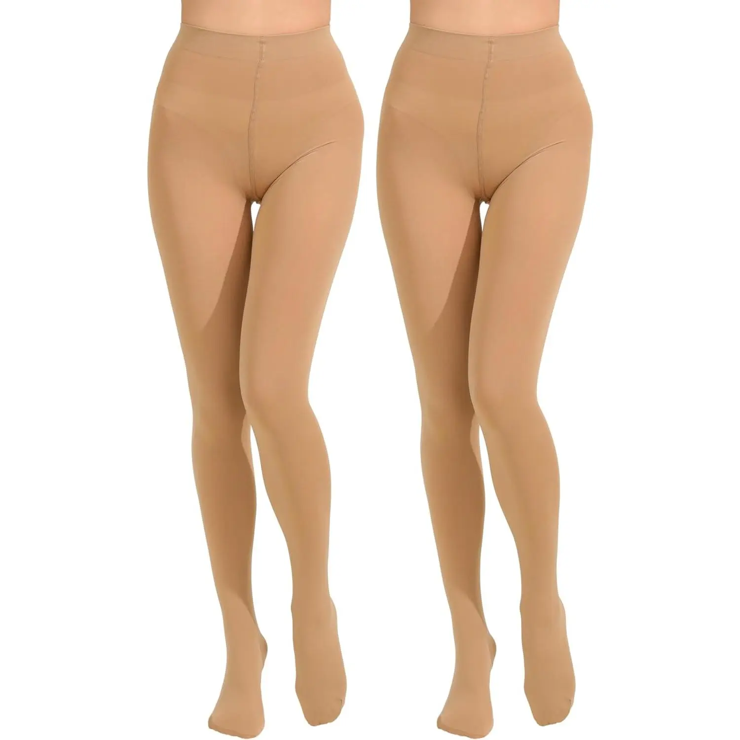 Women's 80D Opaque Microfiber Tights - 2-Pair Value Pack, Stretchable, Machine Washable, Plain Full-Length for All-Seasons Casual Wear