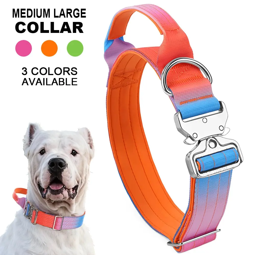 Gradient Color Nylon Dog Collar, Metal Buckle Tactical Training Collar, Equipped with A Close Range Control Handle, Suitable for Medium to Large Dogs