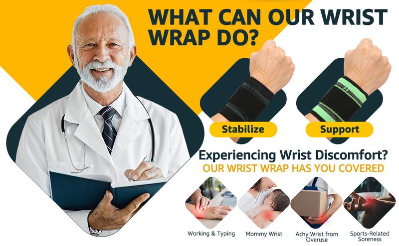 Wrist Brace/Wraps Wrist Compression Strap and Support for Work Fitness Weightlifting Sprains Tendonitis, Carpal Tunnel Arthritis, Pain Relief, Adjustable Wristbands 2 PACK (Black, M)