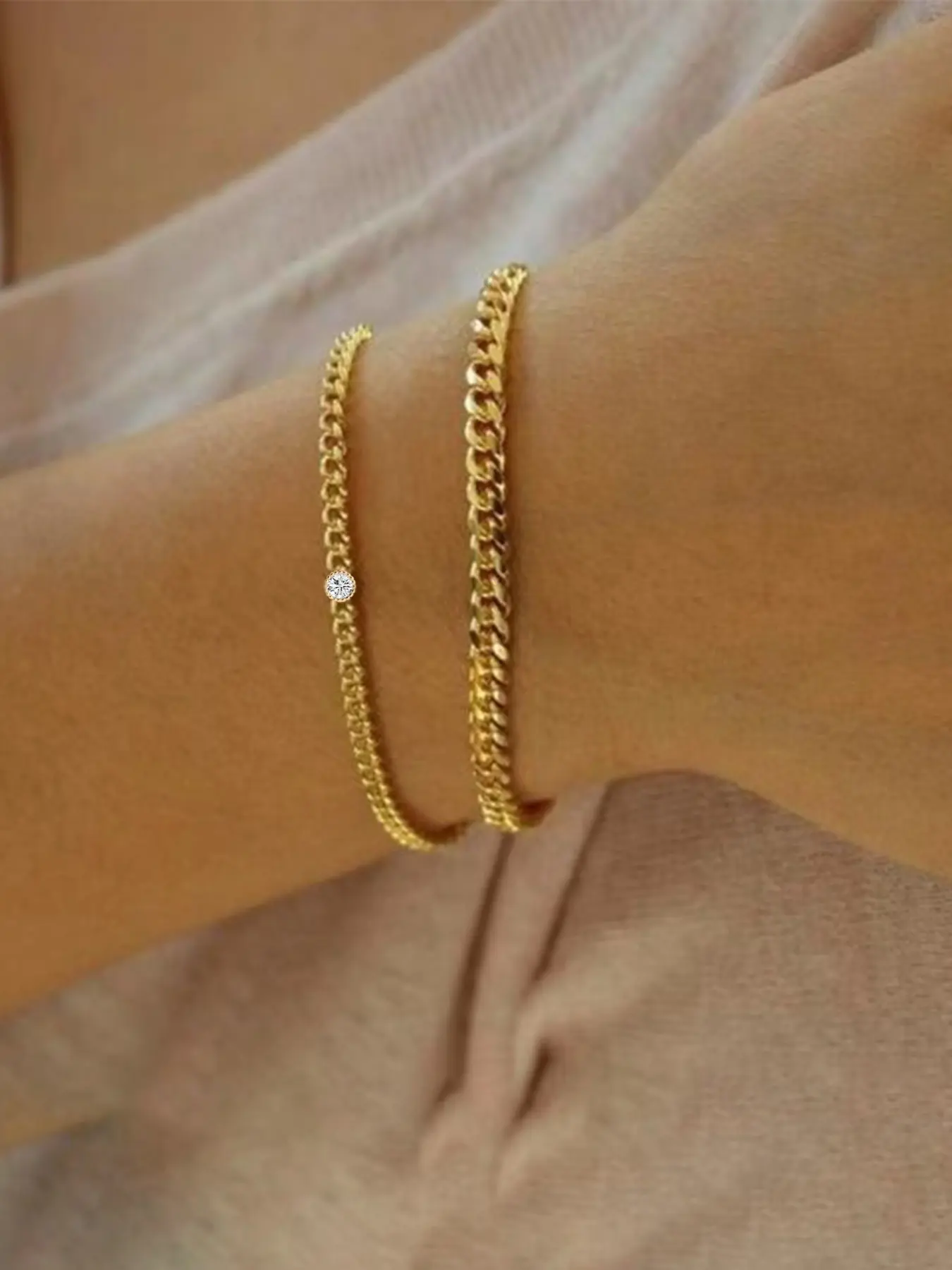 American Vintage Relaxed Double Layer Cuban Bracelet, Wide Matte Thick Chain, Delicate Cuban Chain, Elegant Atmosphere Jewelry