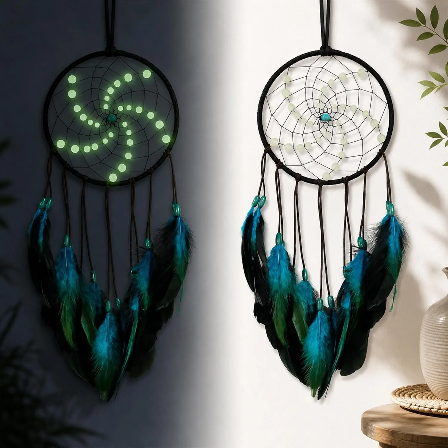 Luminous Handmade Dream Catchers Wall Hanging, Feather Dreamcatcher Room Decor for Girls Boys Kids Bedroom, Decoration Ornament Craft Gift