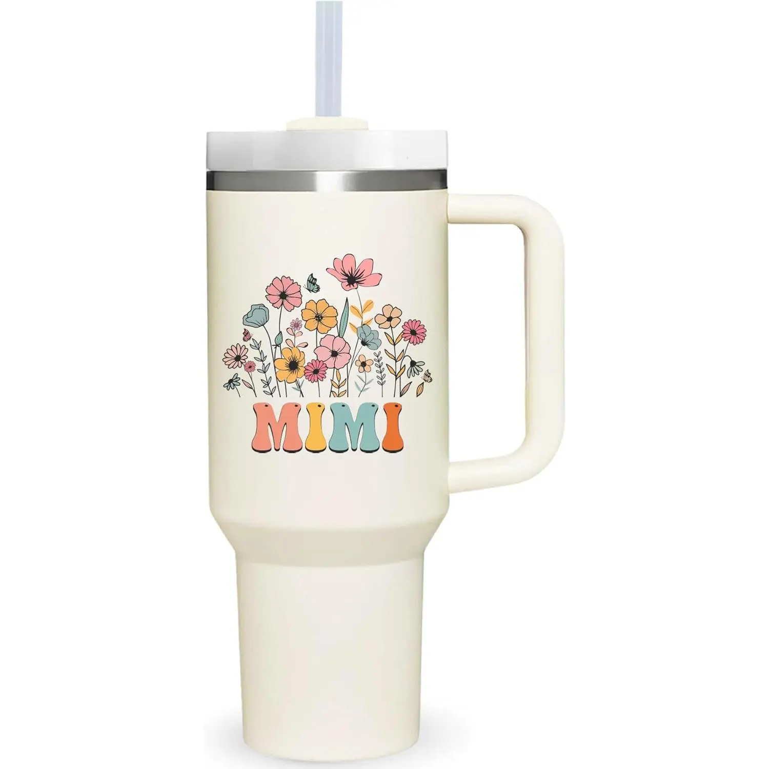 40 oz Tumbler with Handle, Personalized Mimi Gift from Grandchildren for Mother's Day, Birthday - Baby & Maternity Family Celebration Keepsake, Personalized Gifts