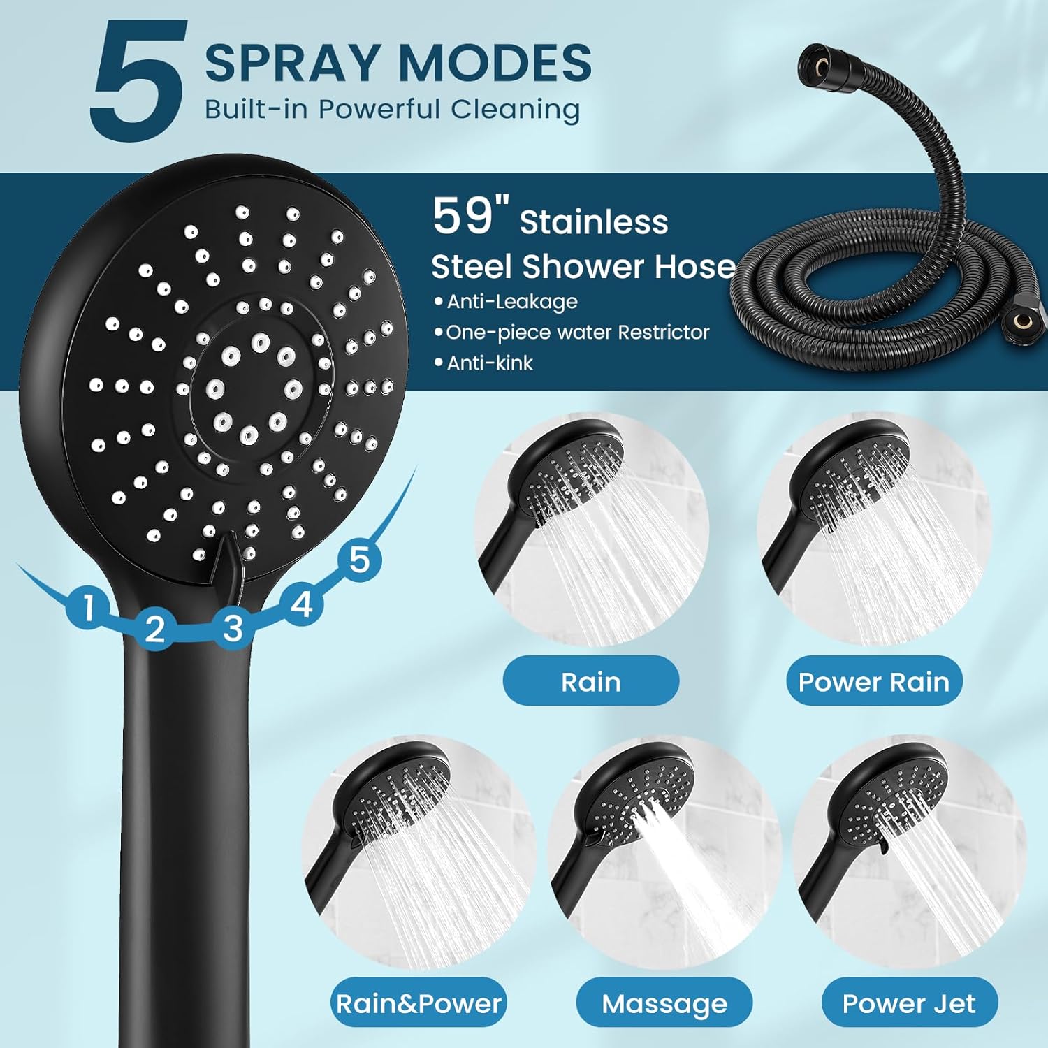 Upgraded Filtered High  Rainfall Showerhead Combo with Arm for Bathroom Accessories, Rain Shower  with Handheld, Detachable Dual Shower with Multi Modes Handheld  Matte Black