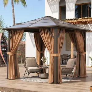 Aoxun 10'x10' Hardtop Gazebo, Outdoor Polycarbonate Top Canopy, Aluminum Frame Gazebo with Netting and Curtains, Sunshade for Patios, Gardens, Lawns