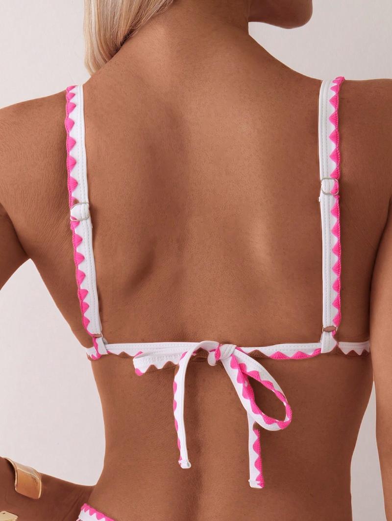 ZAFUL Ladies' Bikini Set - Knitted Printed Dog Tooth Edged High-Waisted Strappy Swimsuit - Cute One-Piece Swimsuit