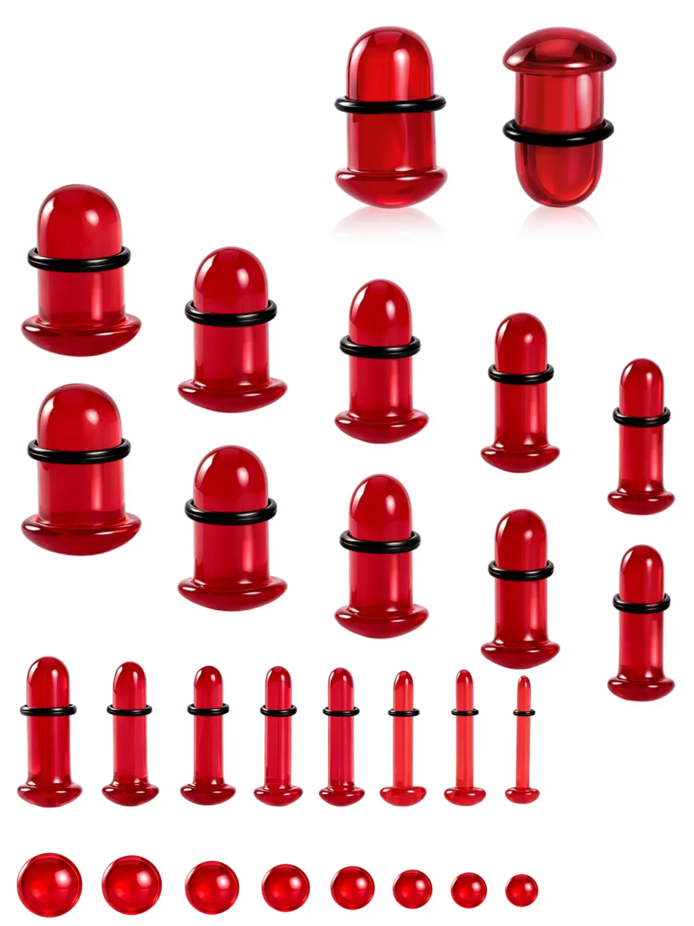 vanku 10/14pcs Glass Plug Ear Gauges, 10pcs/18pcs Ear Stretching Kit, Short Taper Expander, Comfy Dead Stretching Plugs with Rubber Rings
