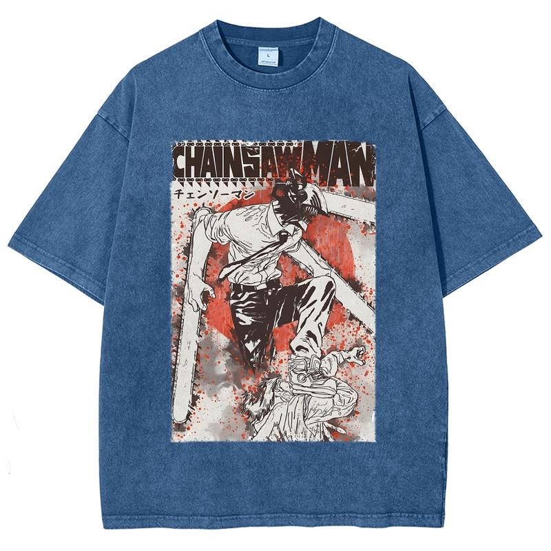 Chainsaw Man Anime Vintage Tee 90s Graphic Tees Men's t Shirts Graphic Tee t Shirts Funny Graphic Tee Good Graphic Tees Men's Graphic Tees Streetwear Outfits Men Vacation Outfits Oversized Tshirt Men