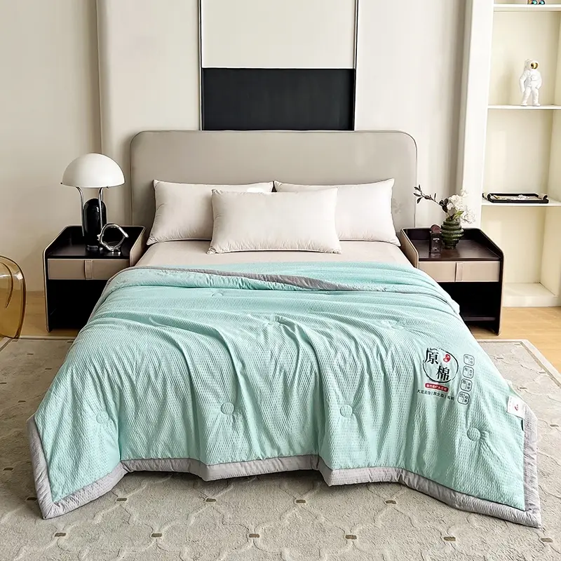 1pcs Cotton Soy Quilt, Summer Air Conditioning Blanket, Single Double Person, Student Dormitory Bedding, Solid Color, Summer Lightweight Quilt